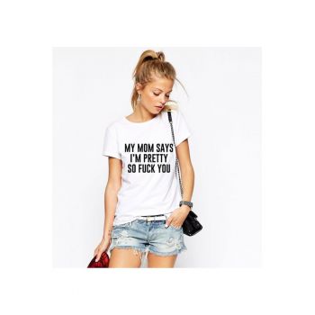 Tricou dama alb - My MOM says la reducere