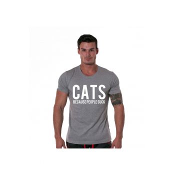 Tricou gri cu alb barbati - Cats