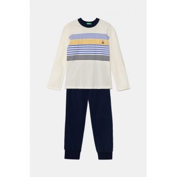 United Colors of Benetton pijamale de bumbac pentru copii culoarea bej, cu imprimeu, 3VD00P07A