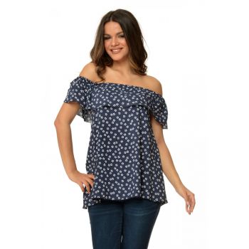 888110933-Bluza dama volan - alb/bleumarin