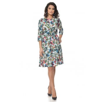 888111875-Rochie Multicolor cu snur in talie si model floral