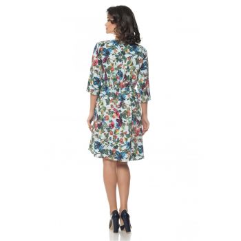 888111875-Rochie Multicolor cu snur in talie si model floral la reducere