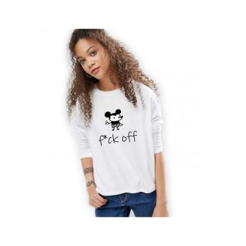 888113368-Bluza dama alba - f*ck off Mickey Mouse la reducere