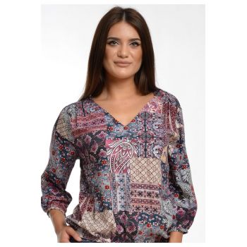 888121490-Bluza Dama Muticolora cu imprimeu si decolteu V