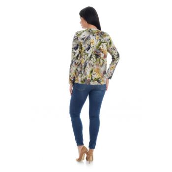 888136866-Bluza Dama - Multicolora - cu Imprimeu Floral si decolteu V