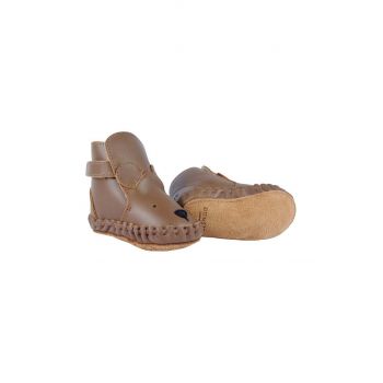 Donsje incaltaminte din piele pentru bebelusi Kapi Classic Booties Bear culoarea maro, 1028001