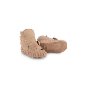 Donsje incaltaminte din piele pentru bebelusi Kapi Classic Booties Dog culoarea bej, 1028005