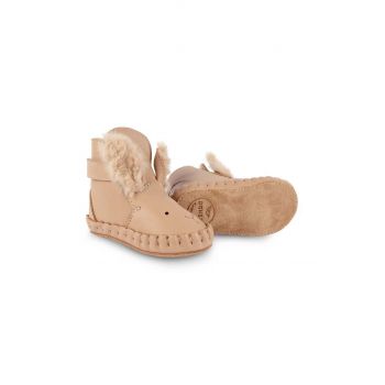 Donsje incaltaminte din piele pentru bebelusi Kapi Exclusive Booties Fluffy Bunny culoarea portocaliu, 1028103