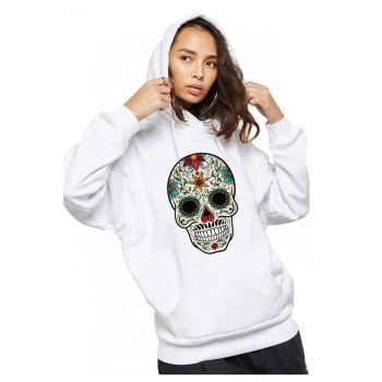 Hanorac de dama alb - Sugar Skull la reducere