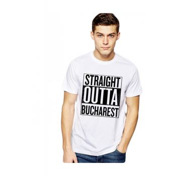 Tricou alb barbati - Straight Outta Bucuresti