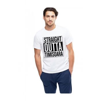 Tricou alb barbati - Straight Outta Timisoara