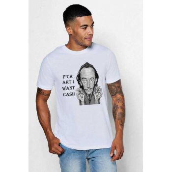 Tricou barbati alb - Dali - I want CASH