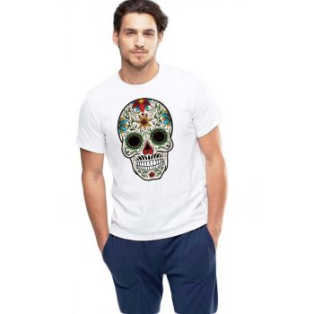 Tricou barbati alb - Sugar Skull Colorful