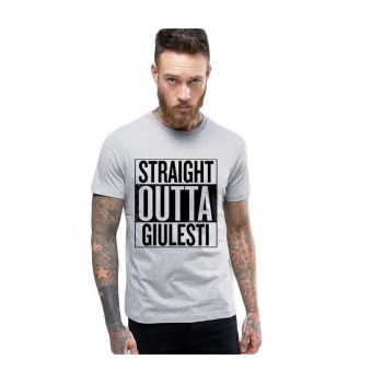 Tricou barbati gri cu text negru - Straight Outta Giulesti