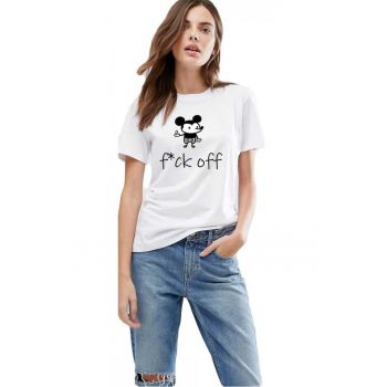 Tricou dama alb - f*ck off Mickey Mouse la reducere