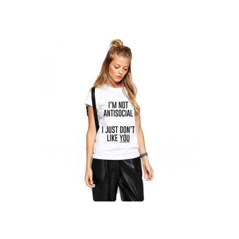 Tricou dama alb - I'm not antisocial la reducere