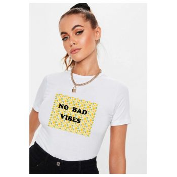 Tricou dama alb - No Bad Vibes