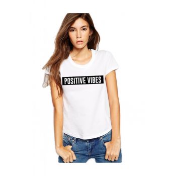 Tricou dama alb - Positive Vibes la reducere