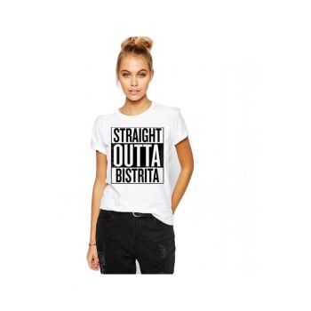 Tricou dama alb - Straight Outta Bistrita la reducere