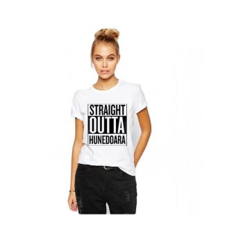 Tricou dama alb - Straight Outta Hunedoara