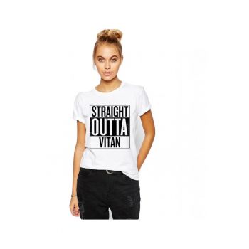 Tricou dama alb - Straight Outta Vitan la reducere