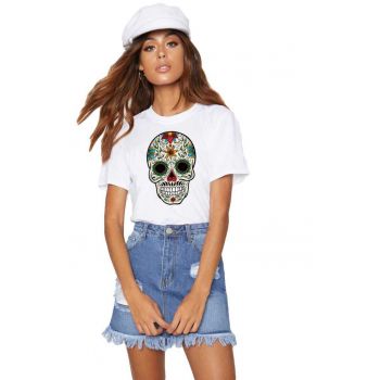 Tricou dama alb - Sugar Skull Colorful