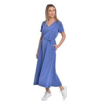 888140573-Rochie Dama Albastra Lunga cu Buzunare