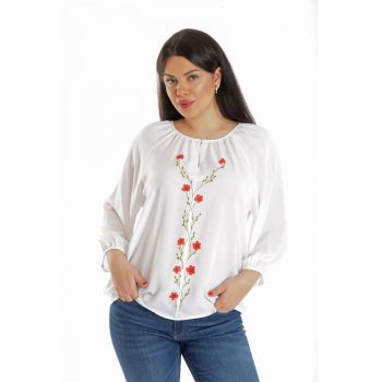 888141924-Bluza Dama - Ampla - Alba cu model Floral pictat manual