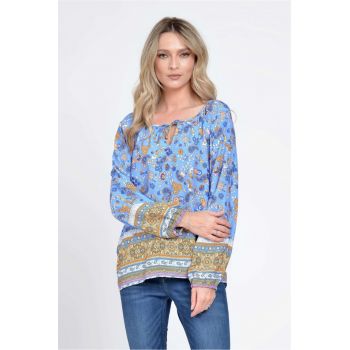 888143228-Bluza IE Dama cu Maneca lunga - Multicolor cu Imprimeu Combinat la reducere