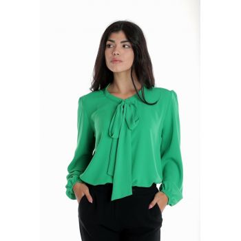 888144255-Bluza Dama - cu Maneca lunga Ampla cu Funda - Verde