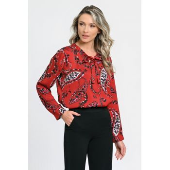 888144262-Bluza Dama cu Funda Subtire - Rosie cu Imprimeu Paisley