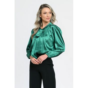 888144265-Bluza Dama cu Funda Ampla - Verde Satin