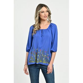 888144280-Bluza Dama tip IE - albastra cu pictura manuala