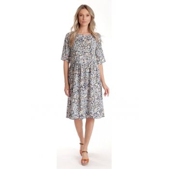 888144387-Rochie Medie Dama V274 - Imprimeu MicroFloral Bleu