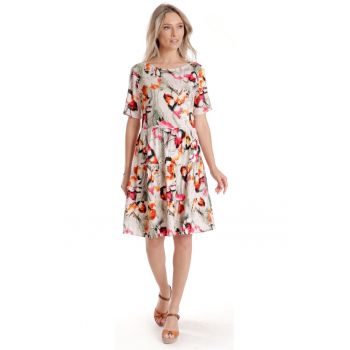 888144391-Rochie cu Volane Dama V278 - Crem cu Imprimeu Floral