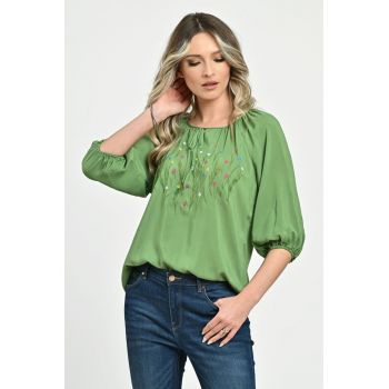 Bluza Dama tip IE - verde cu pictura manuala