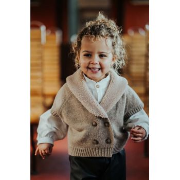 Donsje cardigan de lână pentru bebeluși Nannie Merino Wool Waistcoat culoarea maro, 4085300