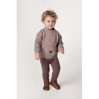 Donsje pulover din bumbac pentru bebeluși Loeke Sweater Bear culoarea maro, 3026002