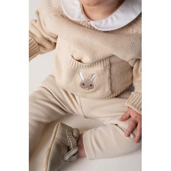 Donsje pulover din bumbac pentru bebeluși Loeke Sweater Bunny culoarea bej, 3026001