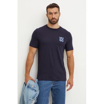 HUGO tricou din bumbac barbati, culoarea violet, cu imprimeu, 50522434