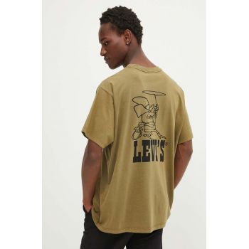 Levi's tricou din bumbac barbati, culoarea verde, cu imprimeu, 87373