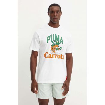 Puma tricou din bumbac PUMA X CARROTS Graphic Tee barbati, culoarea alb, cu imprimeu, 627443