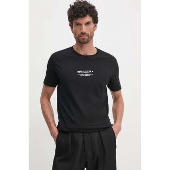 Alpha Industries tricou din bumbac barbati, culoarea negru, cu imprimeu, 108501