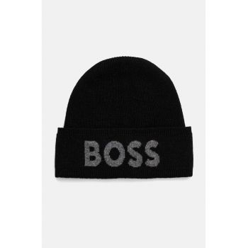 BOSS caciula din amestec de lana culoarea negru, din tesatura neteda, 50524348