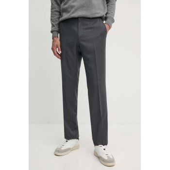 BOSS pantaloni de lana culoarea gri, drept, 50469183