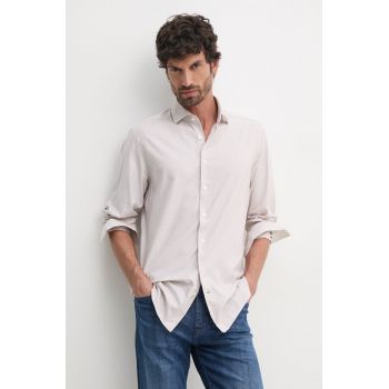 Hackett London camasa barbati, culoarea bej, cu guler italian, regular, HM3010096