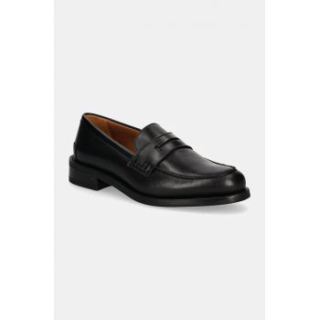 Hackett London mocasini de piele JAME SIGN barbati, culoarea negru, HMS21427