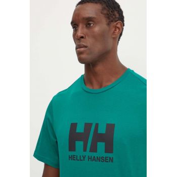 Helly Hansen tricou din bumbac HH LOGO barbati, culoarea verde, cu imprimeu, 30396