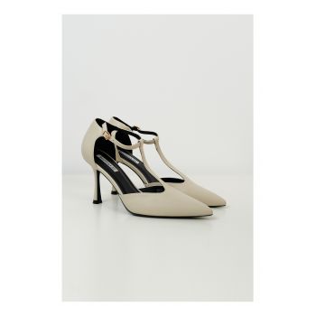 Pantofi Briana stiletto ivory cu bareta