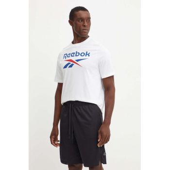 Reebok tricou din bumbac barbati, culoarea alb, cu imprimeu, 100071175